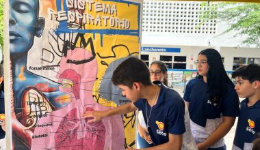 Estudantes unem Ciência e Arte em exposição dos sistemas do corpo humano utilizando a técnica lambe-lambe 